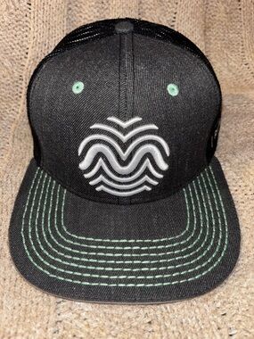 RYTHM Black Trucker Snapback Hat Silver Wave Logo Mint Green Stitching